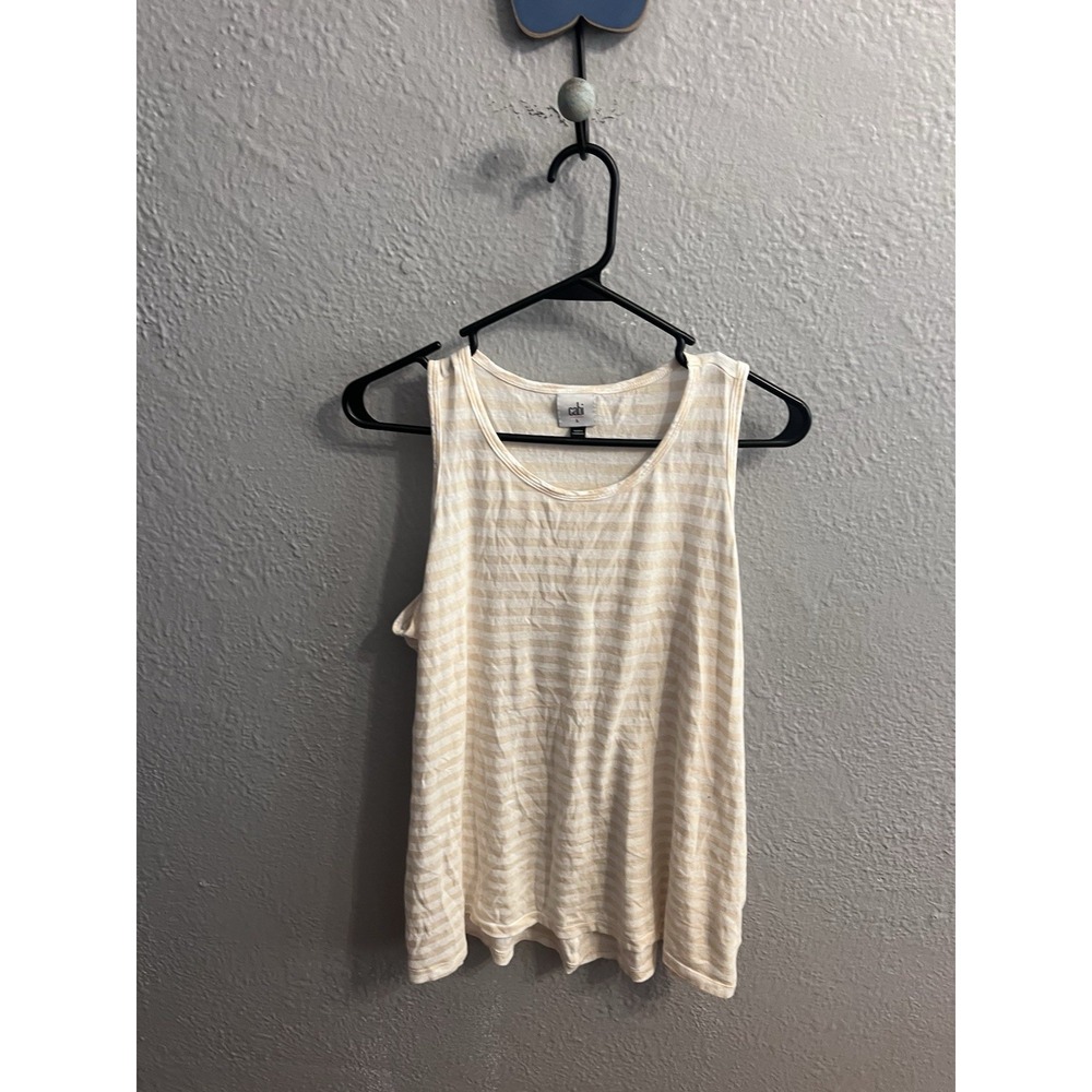 CAbi‎ Tank Top Womens Size  Large Striped Sleeveless White & Tan